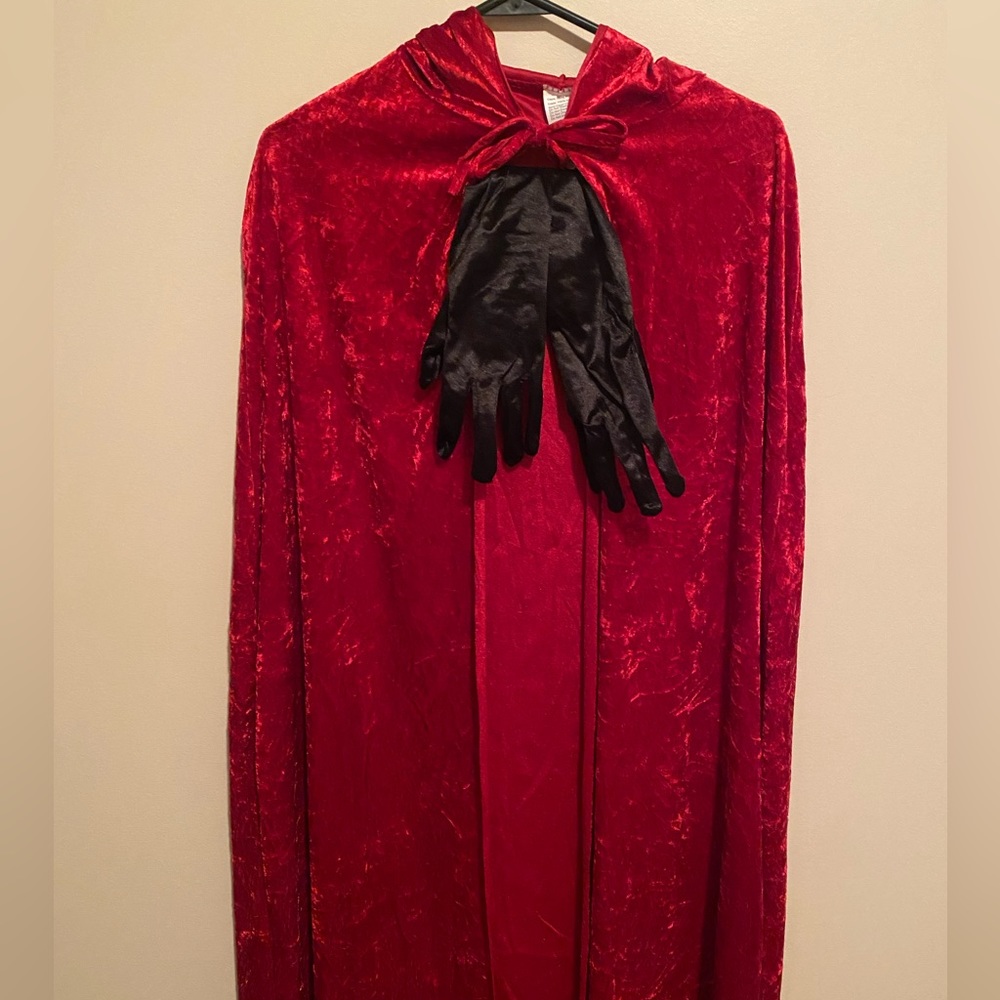 Red Cape and long black gloves